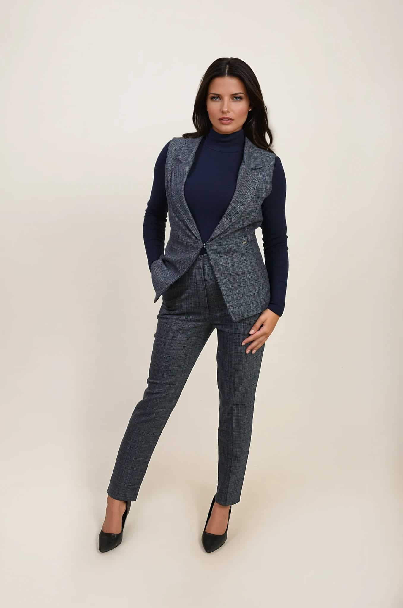 Karo pantalone klasičnog kroja J5P2366 - Image 3